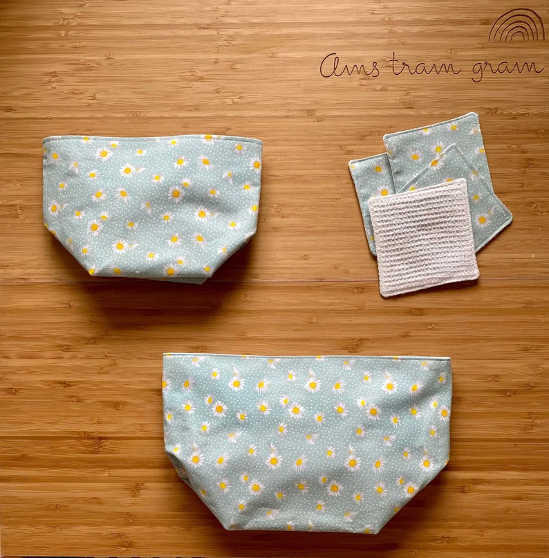 Panières de rangement avec lingettes réutilisables